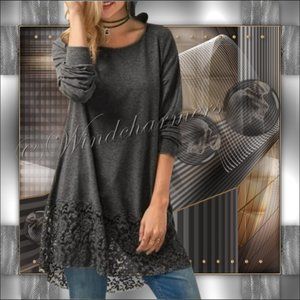 Lace Trimmed Gray T-shirt Hoodie